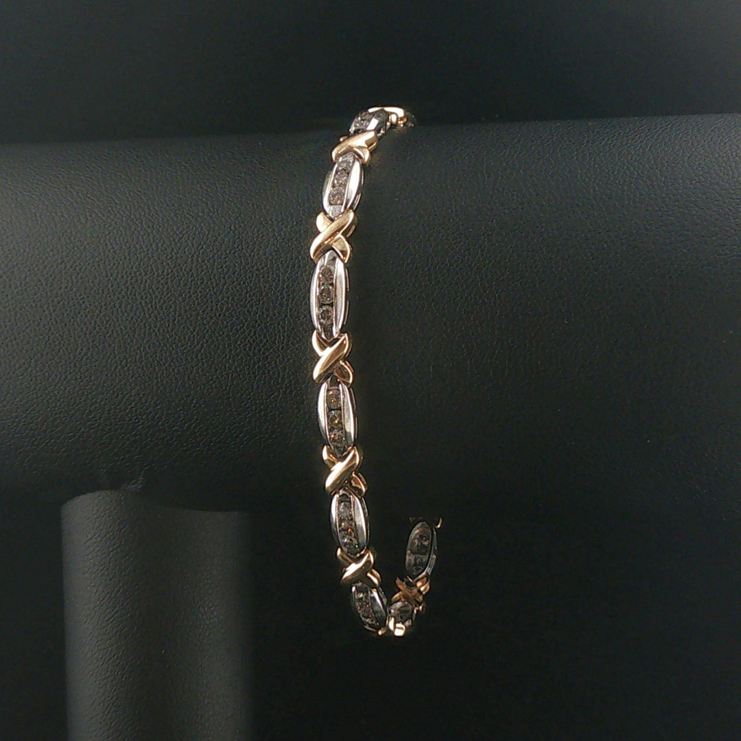 14k Yellow and White Gold 2cttw Diamond X Link Bracelet 7.5"