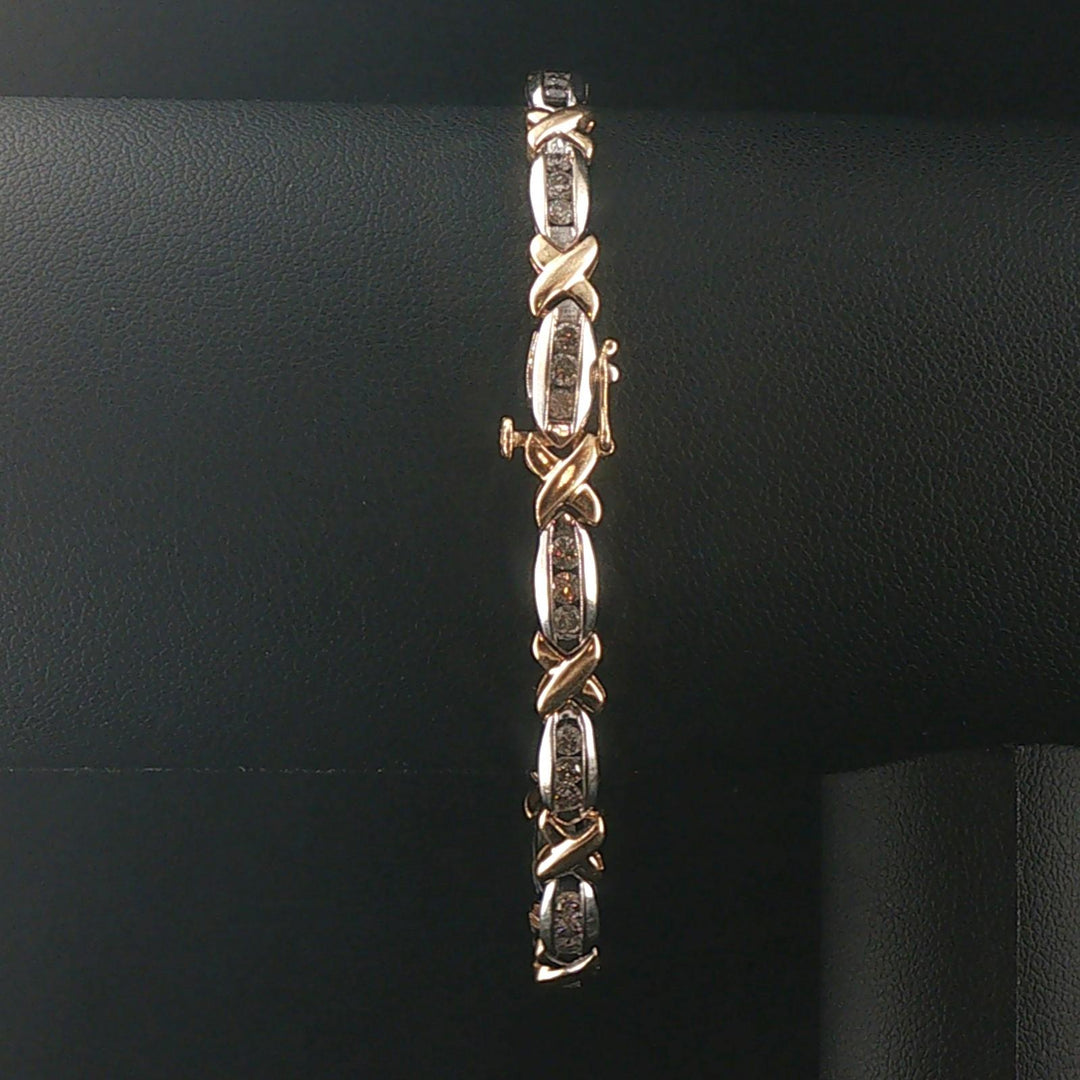 14k Yellow and White Gold 2cttw Diamond X Link Bracelet 7.5"
