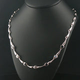 14k White Gold Bezel Set Sapphire and Diamond Fancy Link Necklace 18"