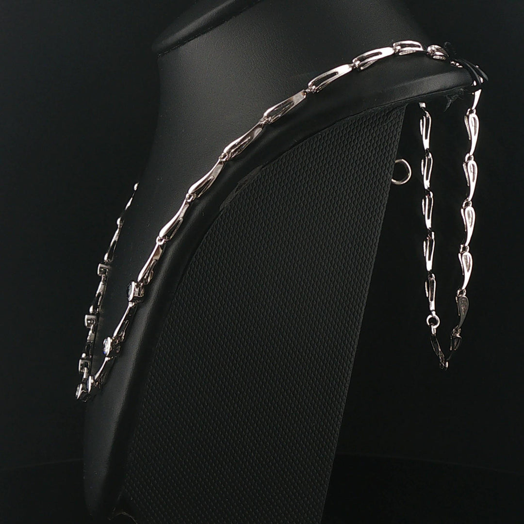 14k White Gold Bezel Set Sapphire and Diamond Fancy Link Necklace 18"