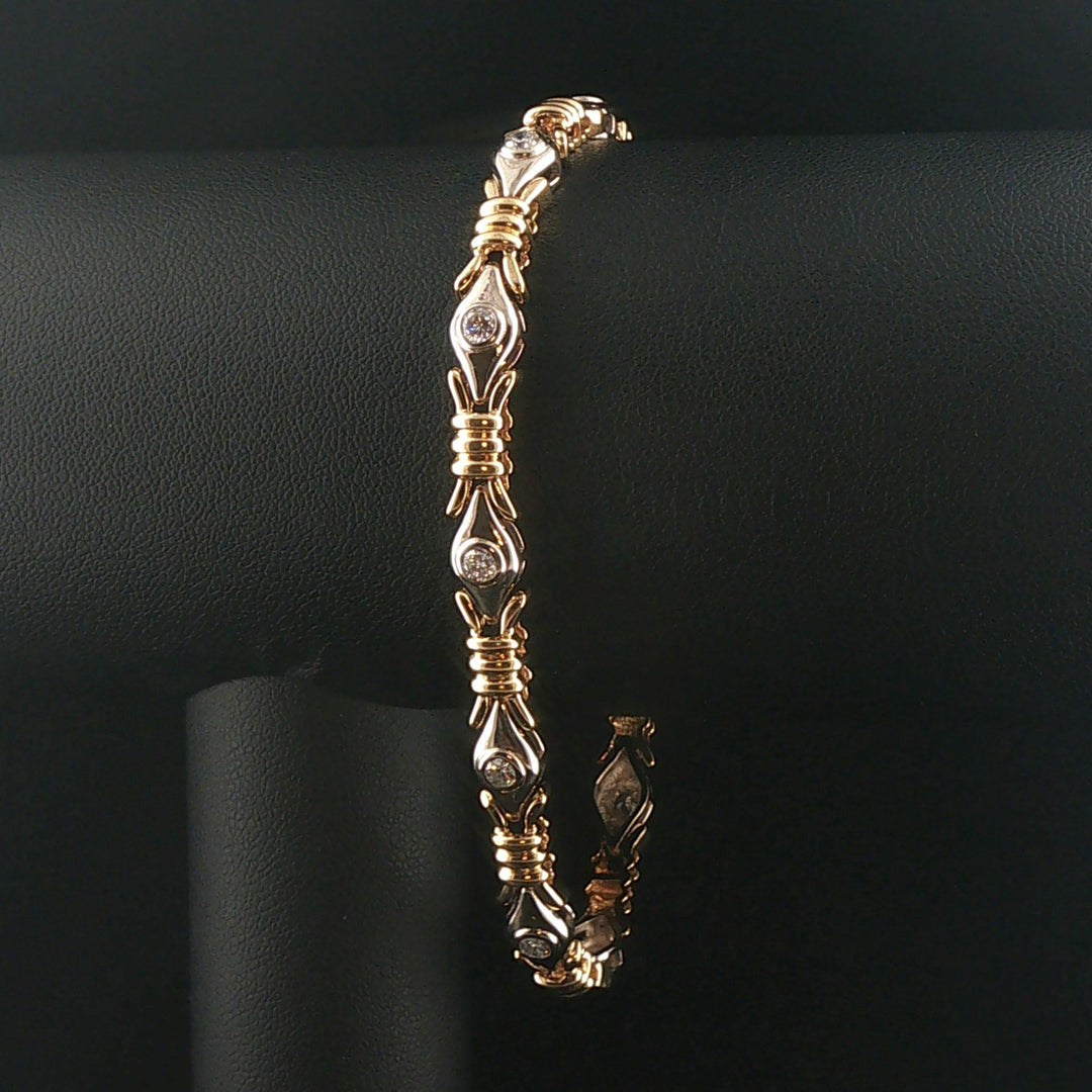14k Yellow and White Gold 1cttw Bezel Set Diamond Fancy Link Bracelet 7.75"