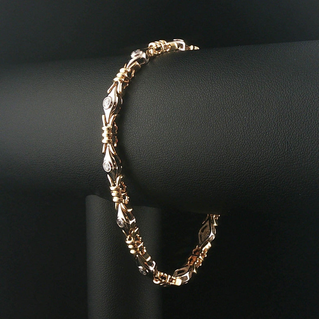 14k Yellow and White Gold 1cttw Bezel Set Diamond Fancy Link Bracelet 7.75"