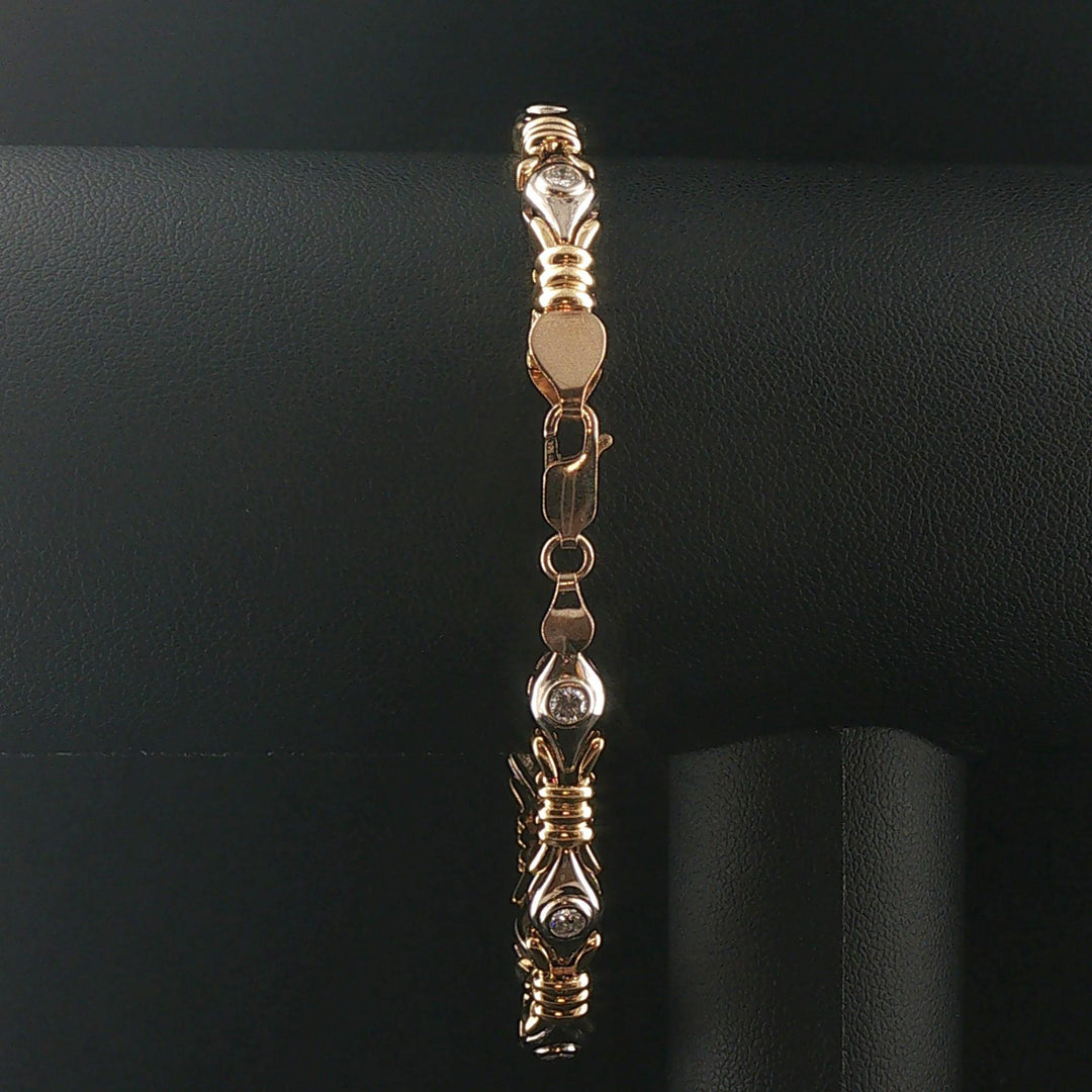 14k Yellow and White Gold 1cttw Bezel Set Diamond Fancy Link Bracelet 7.75"