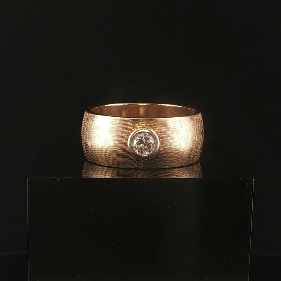 14k Yellow Gold and 0.25ct Diamond Vintage Men's Brushed Finish Ring Size 10.75