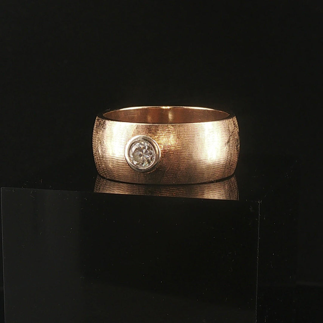 14k Yellow Gold and 0.25ct Diamond Vintage Men's Brushed Finish Ring Size 10.75