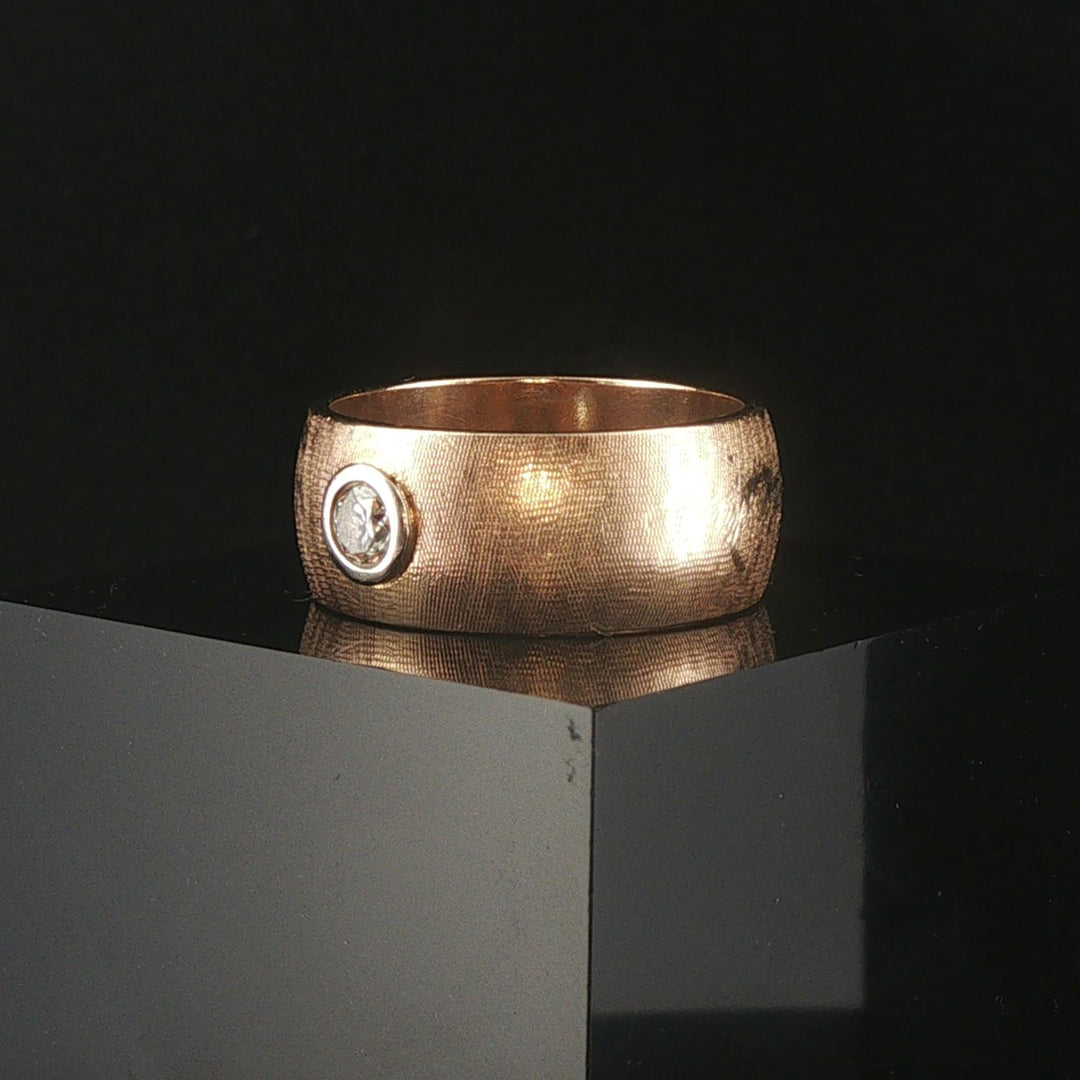 14k Yellow Gold and 0.25ct Diamond Vintage Men's Brushed Finish Ring Size 10.75