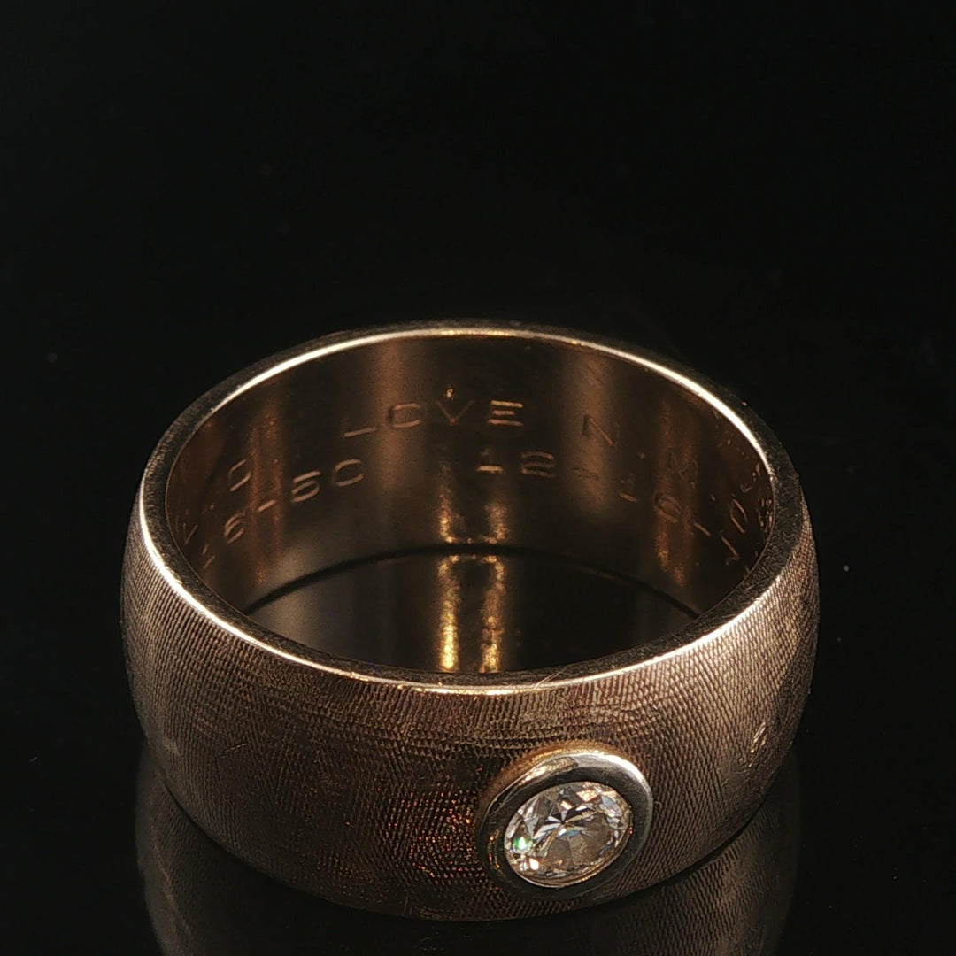 14k Yellow Gold and 0.25ct Diamond Vintage Men's Brushed Finish Ring Size 10.75