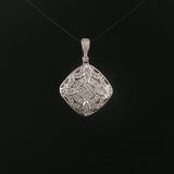 14k White Gold and Diamond Vintage Filigree Locket Pendant 1"