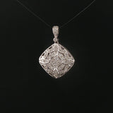 14k White Gold and Diamond Vintage Filigree Locket Pendant 1"
