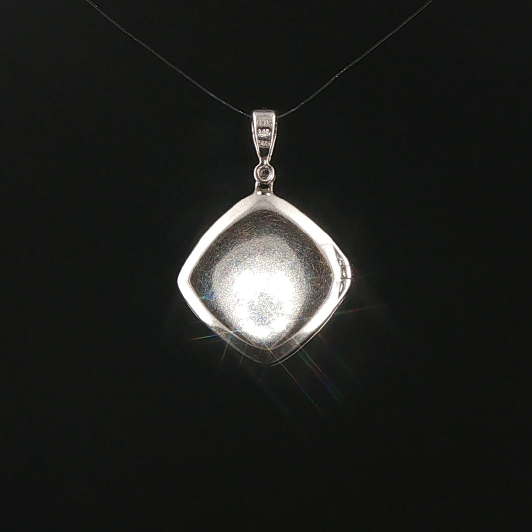 14k White Gold and Diamond Vintage Filigree Locket Pendant 1"