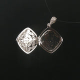 14k White Gold and Diamond Vintage Filigree Locket Pendant 1"