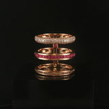 18k Rose Gold 1cttw Diamond and Ruby Unique Three Band Ring Size 8