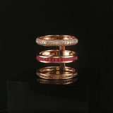 18k Rose Gold 1cttw Diamond and Ruby Unique Three Band Ring Size 8