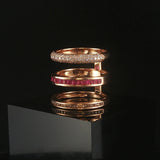 18k Rose Gold 1cttw Diamond and Ruby Unique Three Band Ring Size 8