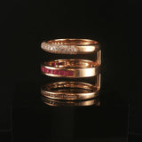 18k Rose Gold 1cttw Diamond and Ruby Unique Three Band Ring Size 8