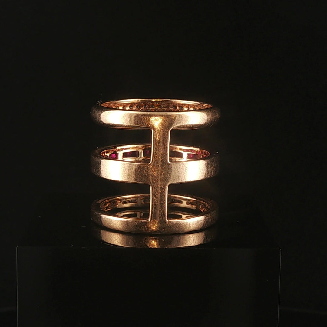 18k Rose Gold 1cttw Diamond and Ruby Unique Three Band Ring Size 8