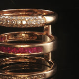 18k Rose Gold 1cttw Diamond and Ruby Unique Three Band Ring Size 8