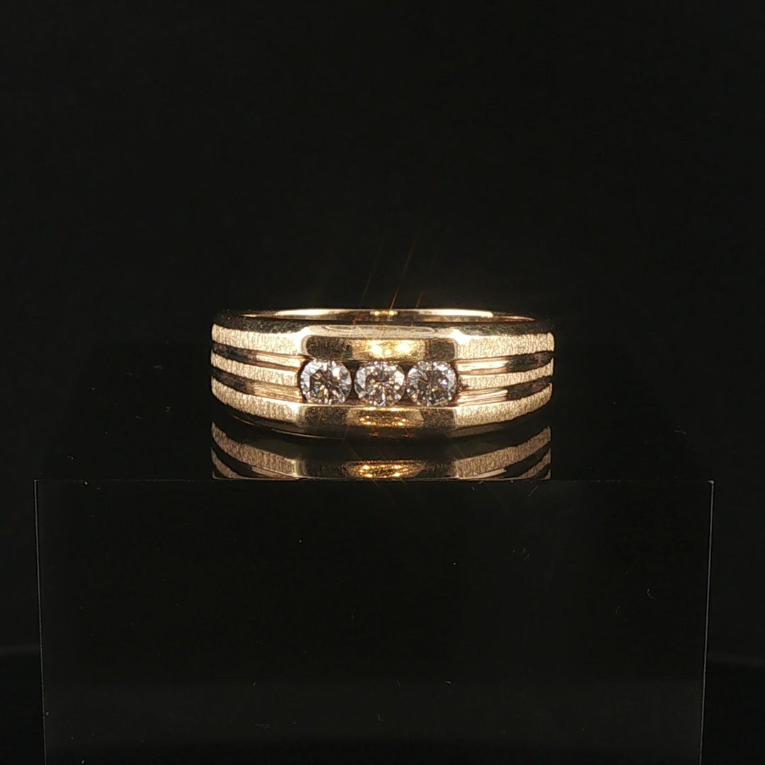 14k Yellow Gold and 0.40cttw Three Diamond Men's Band Ring Size 11