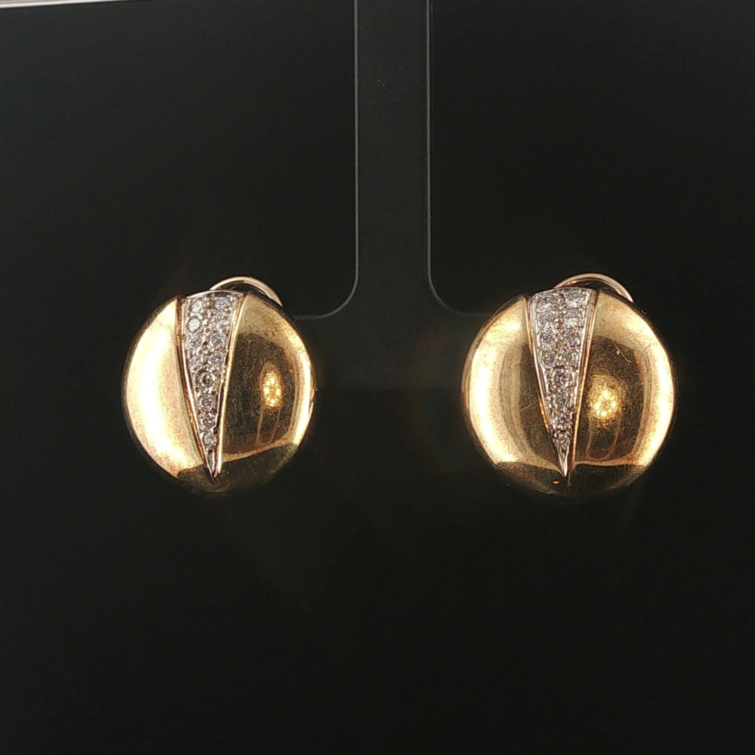 14k Yellow Gold and 1cttw Diamond Vintage Circle Disc Stud Earrings