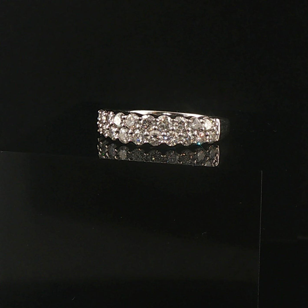 14k White Gold and 1cttw Diamond Half Eternity Two Row Band Ring Size 7