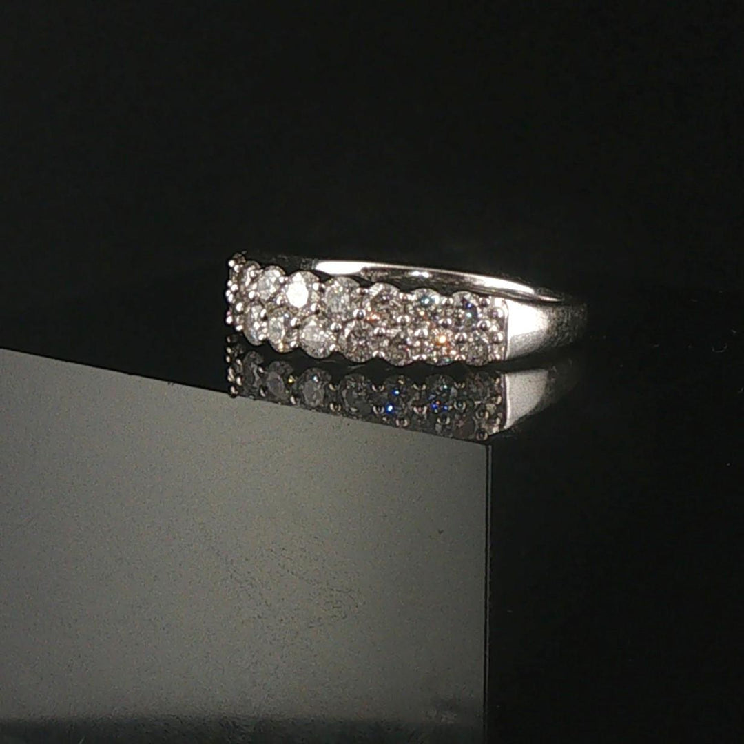 14k White Gold and 1cttw Diamond Half Eternity Two Row Band Ring Size 7
