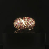 14k Yellow Gold 0.75cttw Diamond and Ruby Domed Bombe Ring Size 8.25