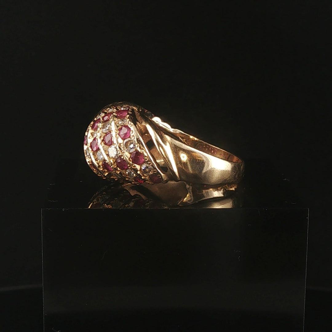 14k Yellow Gold 0.75cttw Diamond and Ruby Domed Bombe Ring Size 8.25