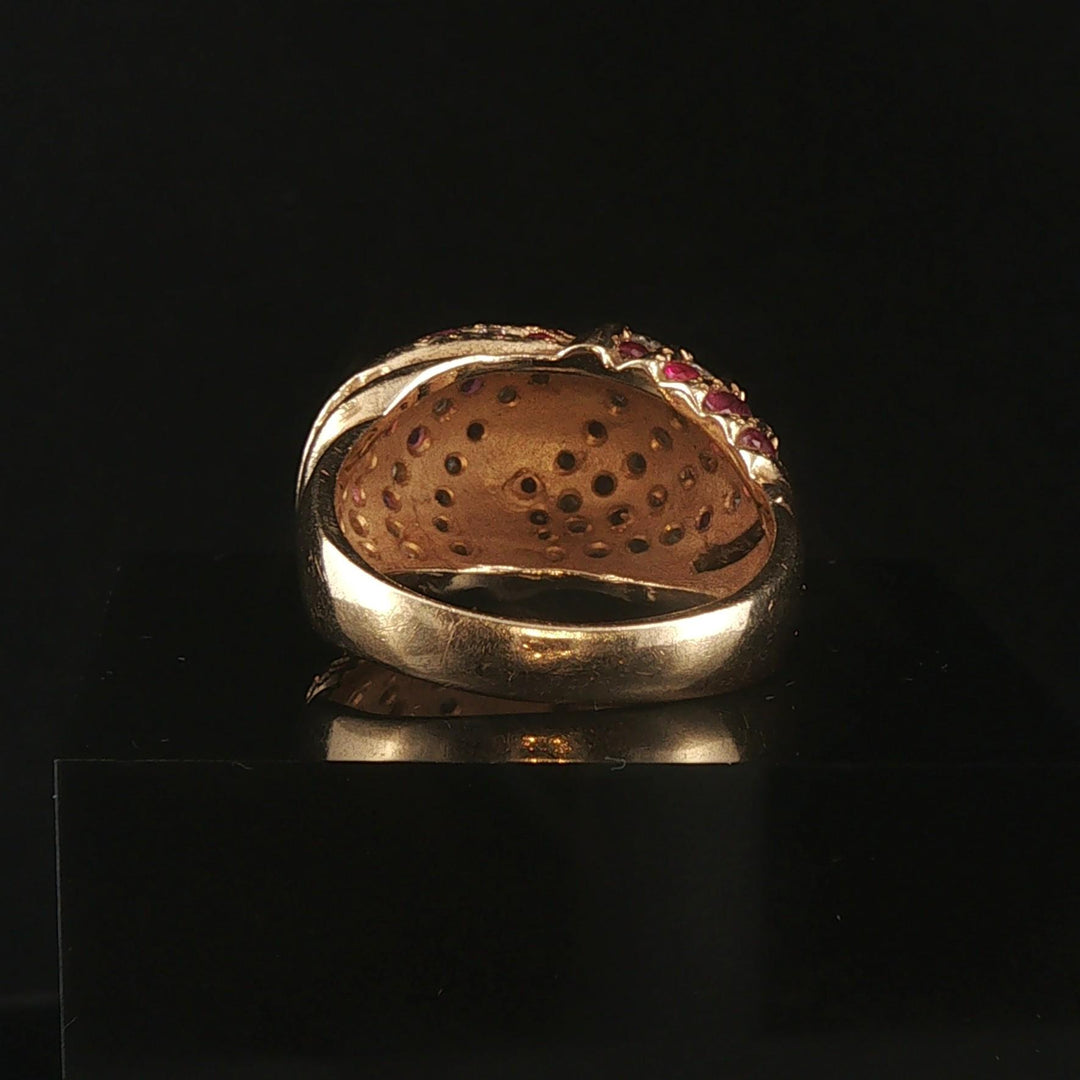 14k Yellow Gold 0.75cttw Diamond and Ruby Domed Bombe Ring Size 8.25