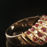 14k Yellow Gold 0.75cttw Diamond and Ruby Domed Bombe Ring Size 8.25