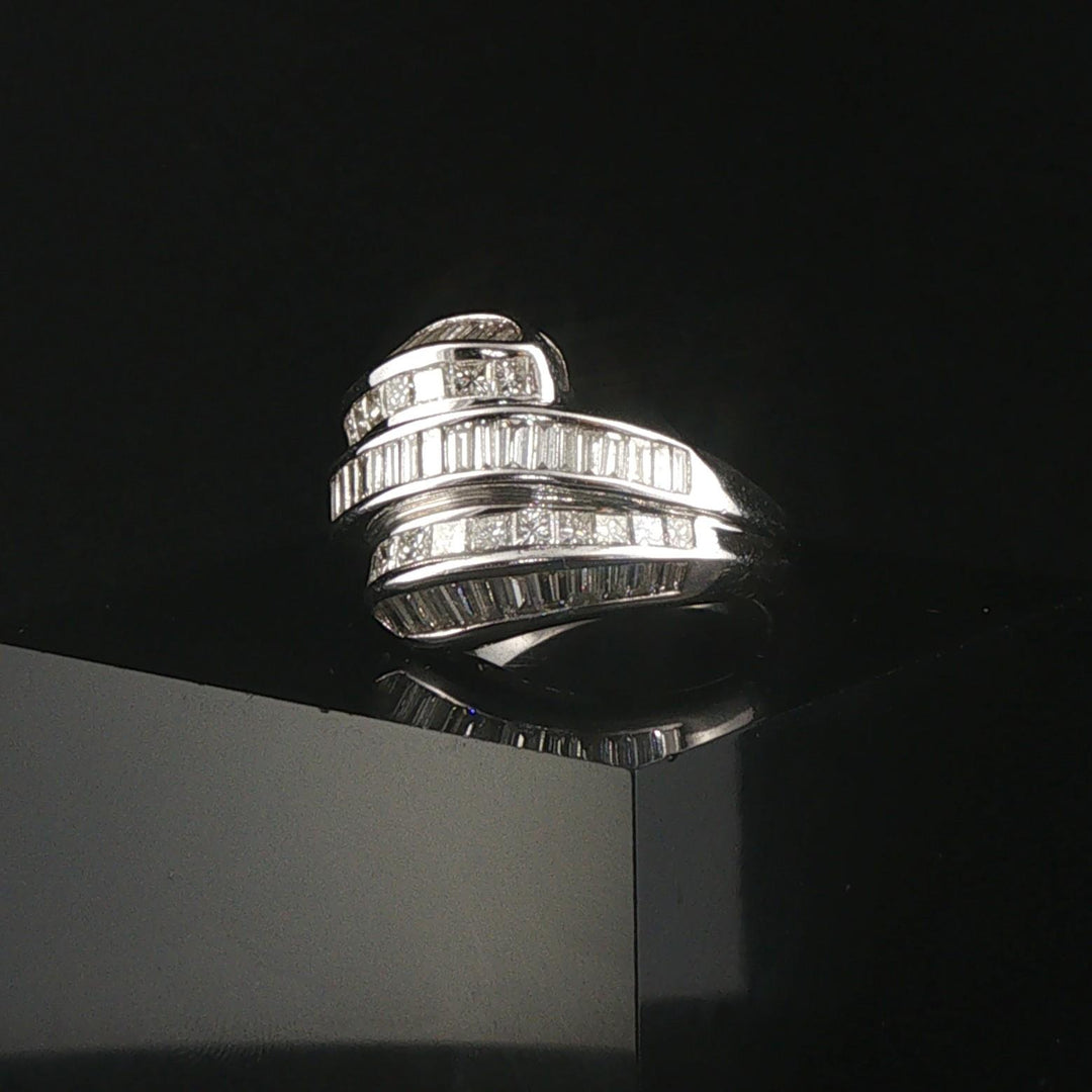 14k White Gold and 1.40cttw Princess and Baguette Diamond Ring Size 7