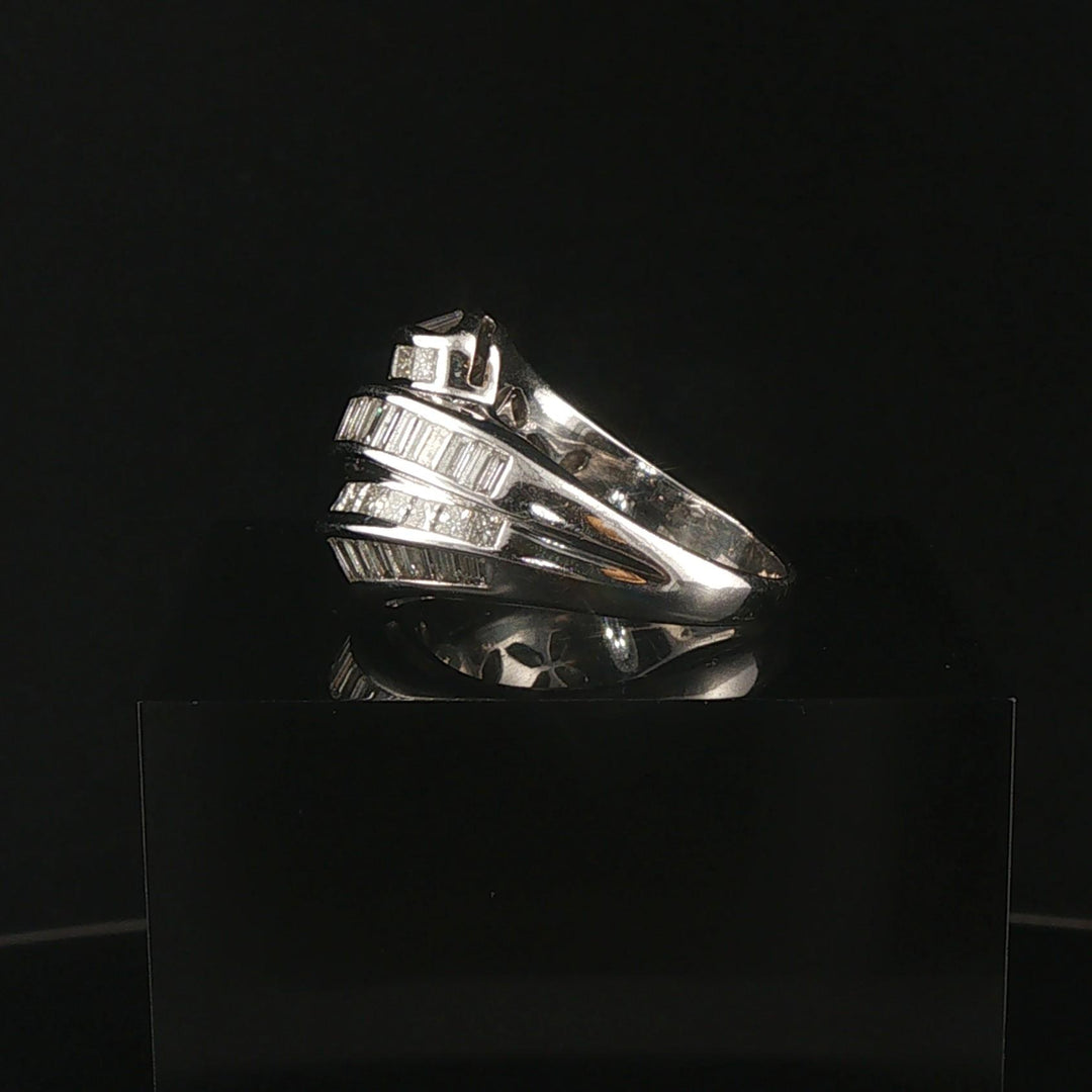 14k White Gold and 1.40cttw Princess and Baguette Diamond Ring Size 7