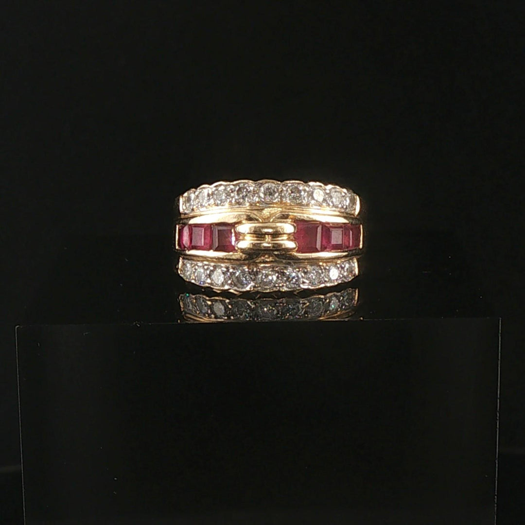 14k Yellow Gold Ruby and 0.40cttw Diamond Vintage Band Ring Size 4.25