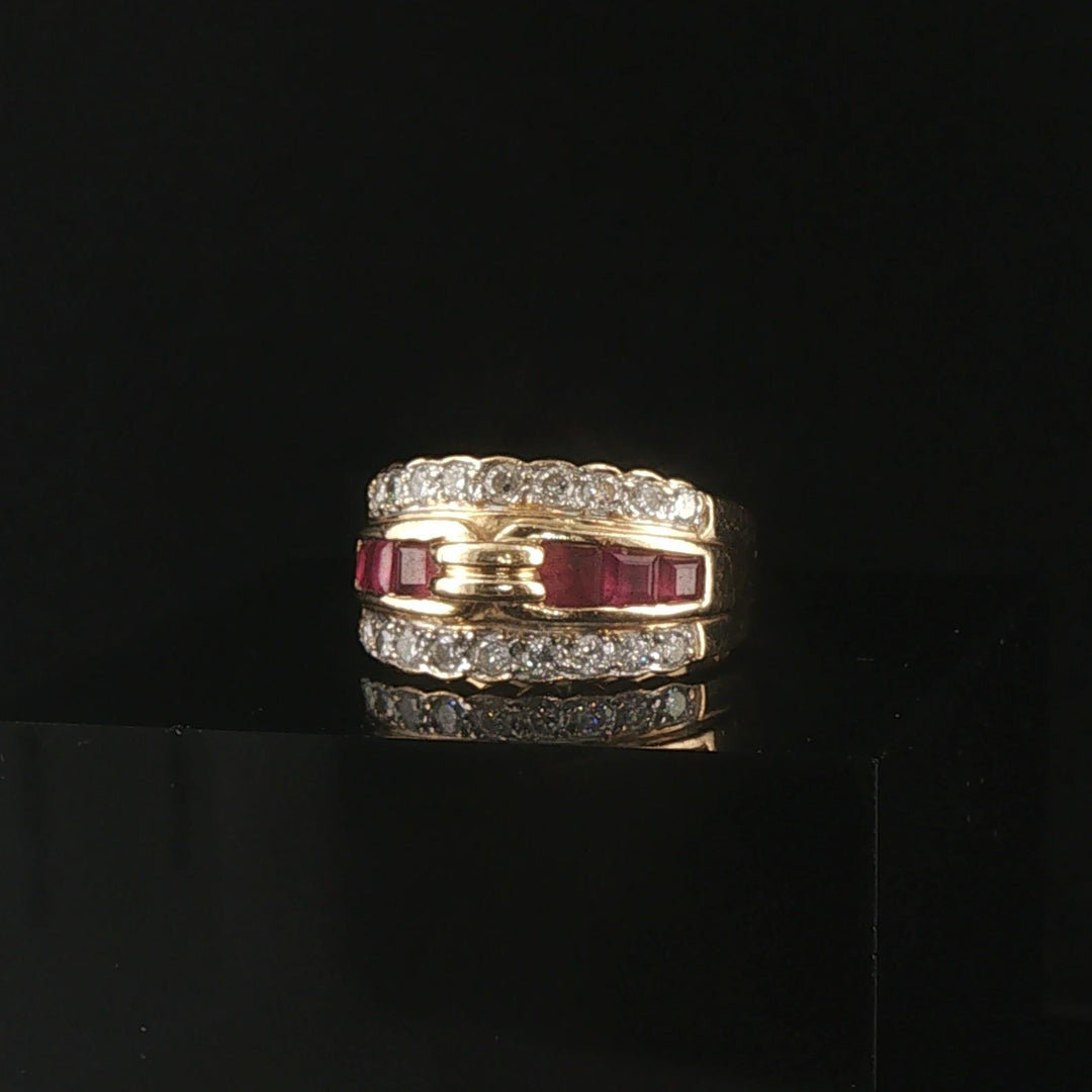 14k Yellow Gold Ruby and 0.40cttw Diamond Vintage Band Ring Size 4.25