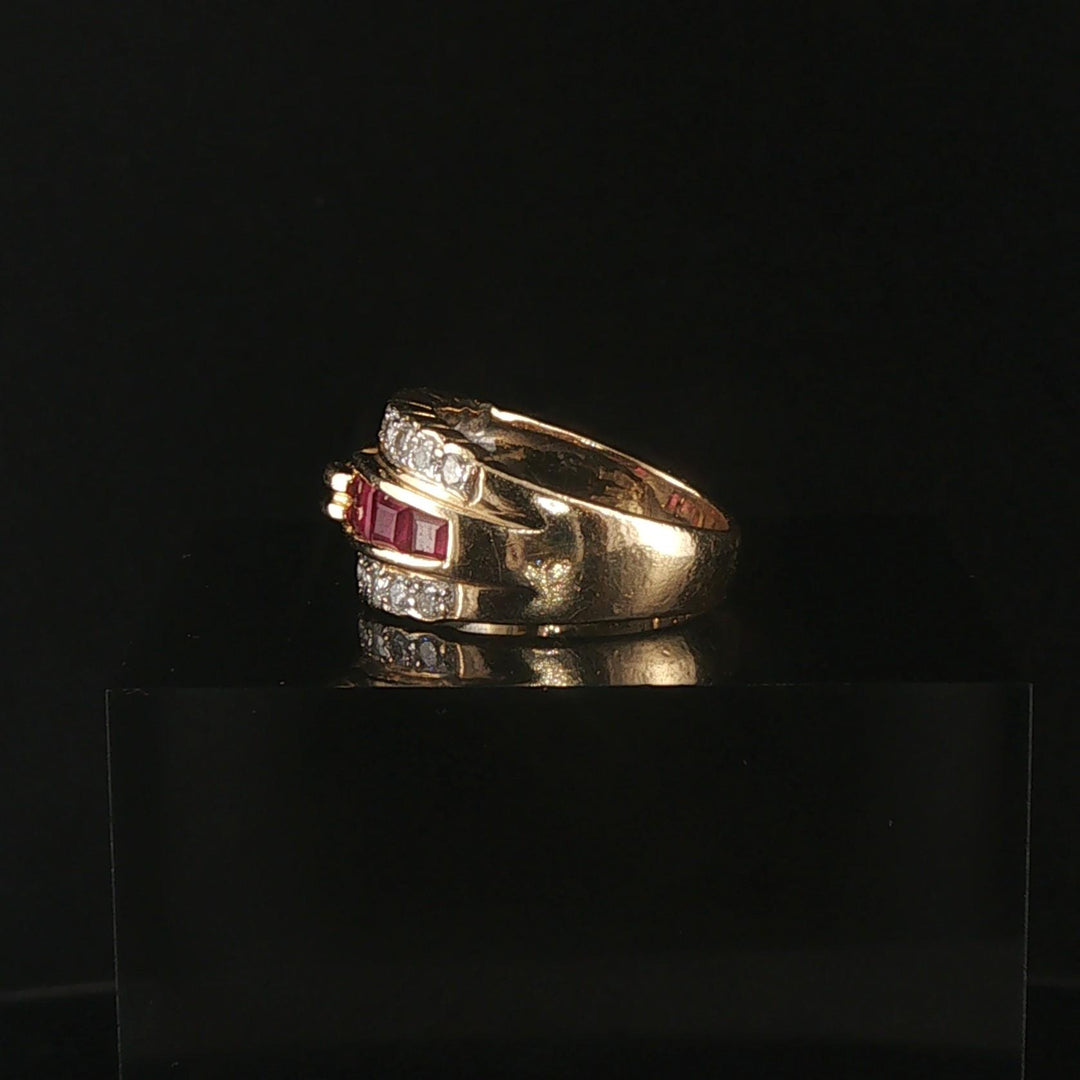 14k Yellow Gold Ruby and 0.40cttw Diamond Vintage Band Ring Size 4.25