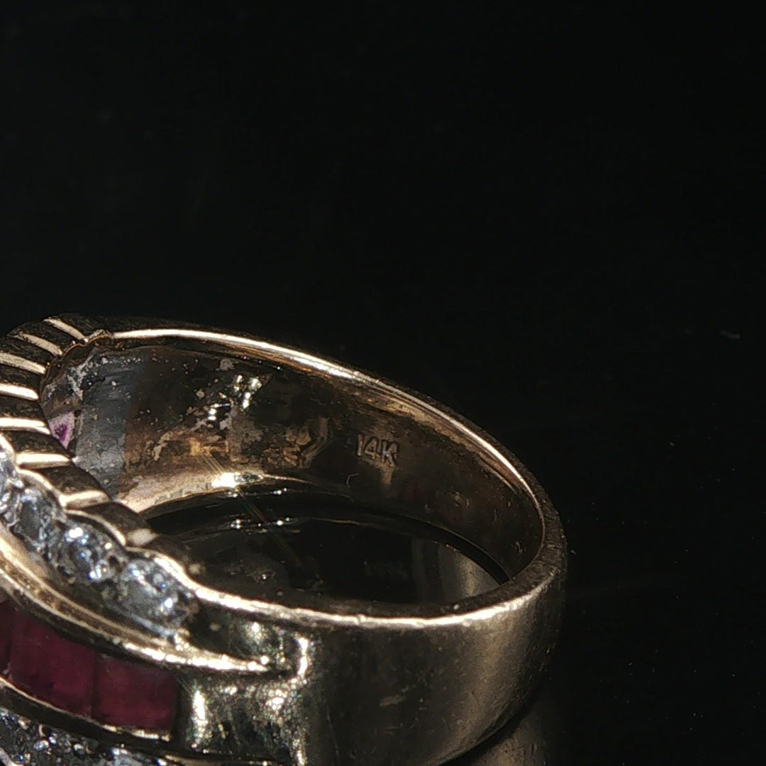 14k Yellow Gold Ruby and 0.40cttw Diamond Vintage Band Ring Size 4.25