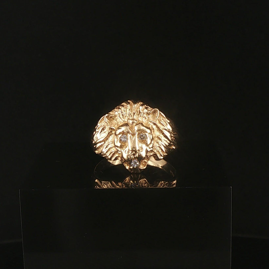 14k Yellow Gold and Diamond Lion's Head Ring Size 7