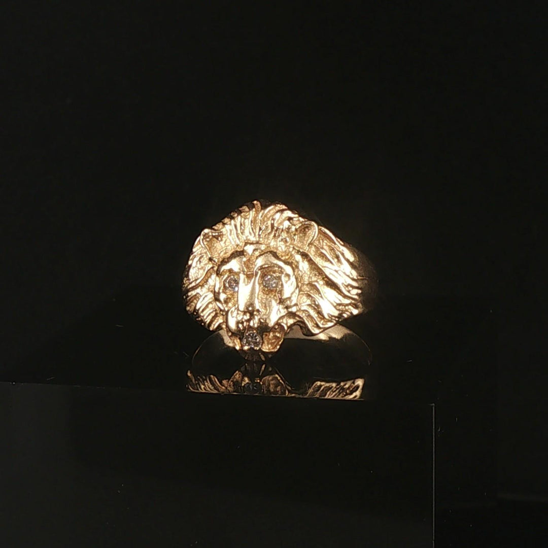 14k Yellow Gold and Diamond Lion's Head Ring Size 7