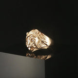 14k Yellow Gold and Diamond Lion's Head Ring Size 7