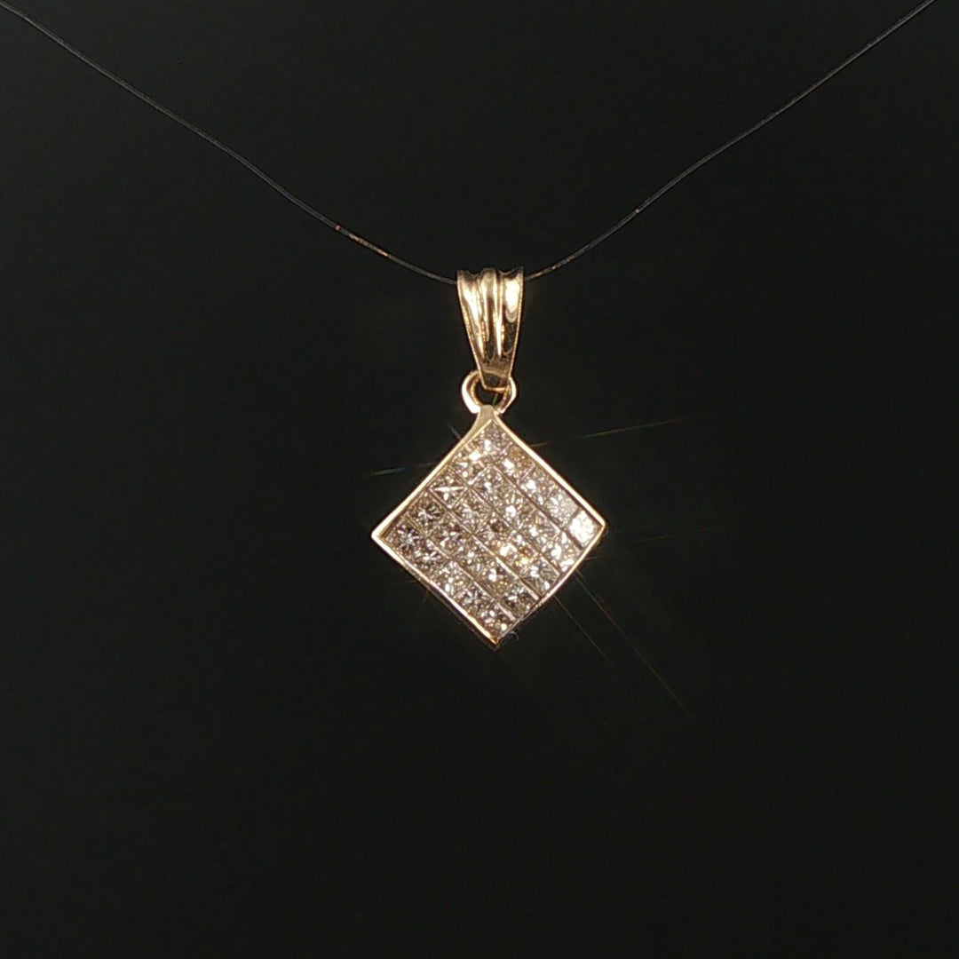 14k Yellow Gold 0.75cttw Princess Cut Diamond Square Pendant