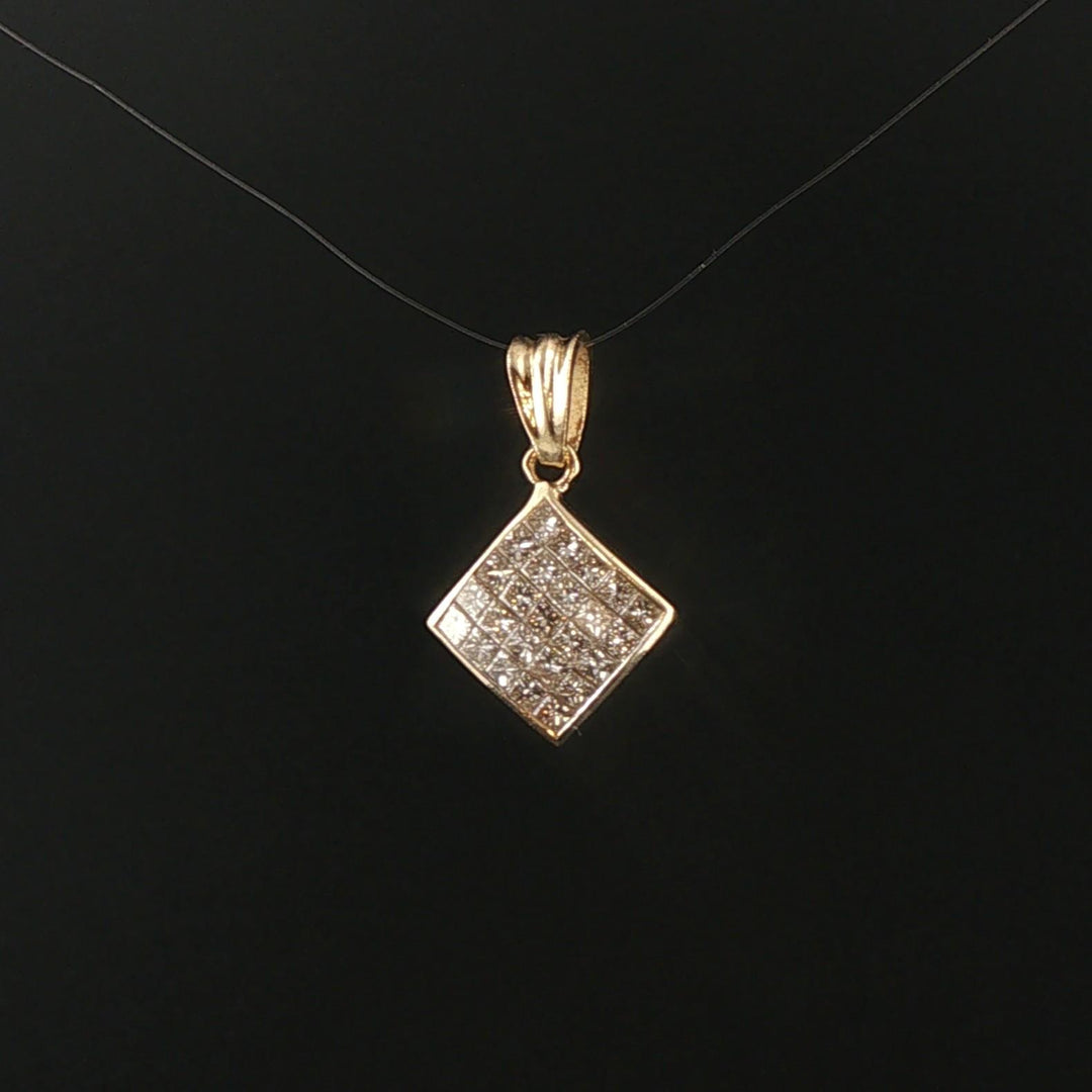 14k Yellow Gold 0.75cttw Princess Cut Diamond Square Pendant