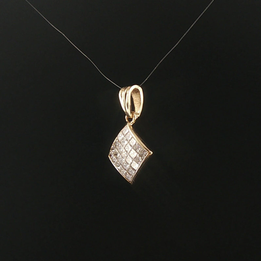 14k Yellow Gold 0.75cttw Princess Cut Diamond Square Pendant