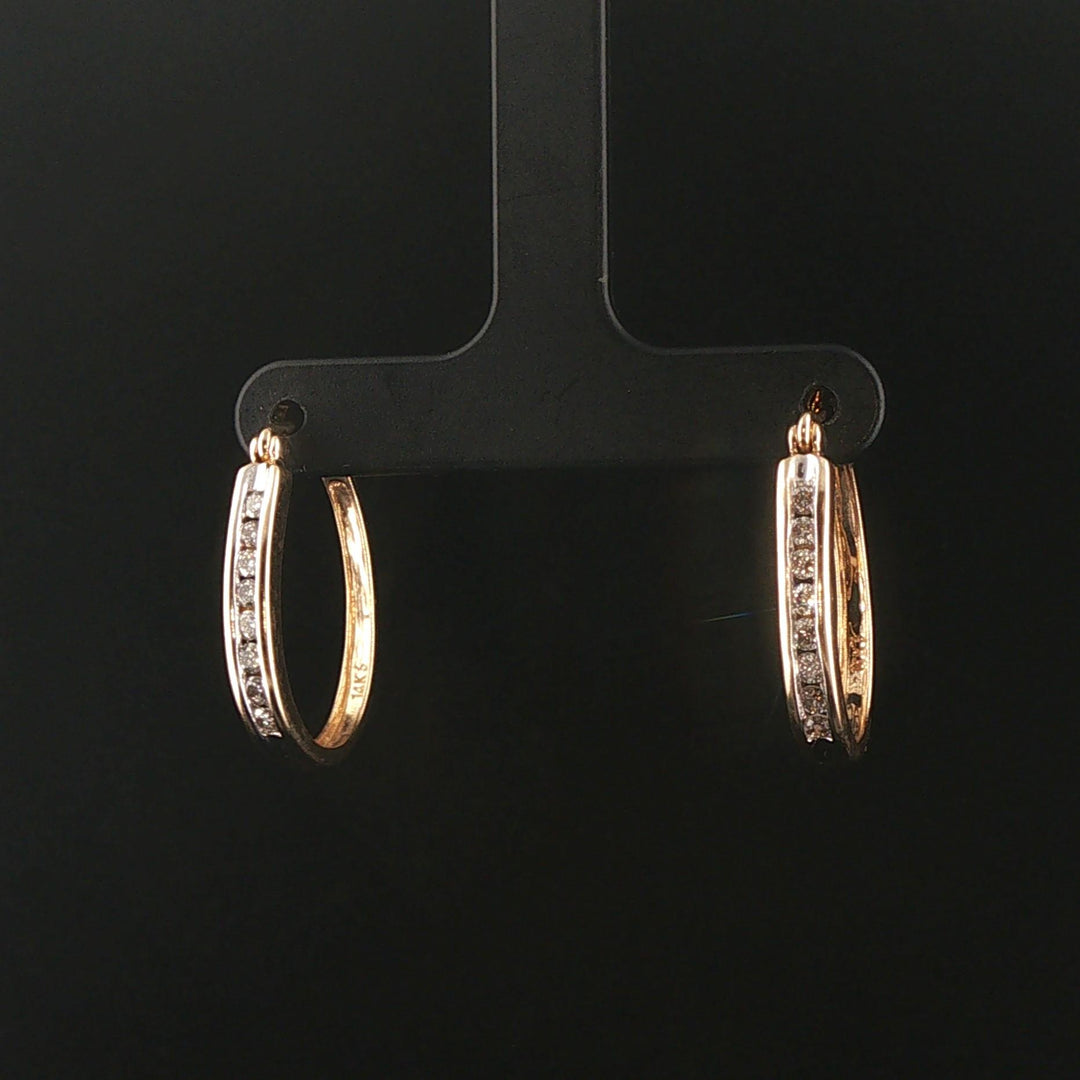 14k Yellow Gold and 0.50cttw Diamond Hoop Earrings 1"