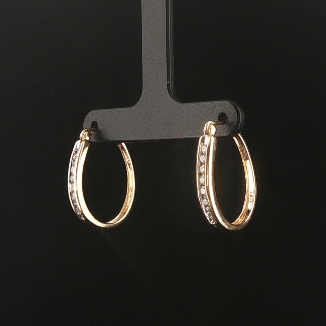 14k Yellow Gold and 0.50cttw Diamond Hoop Earrings 1"