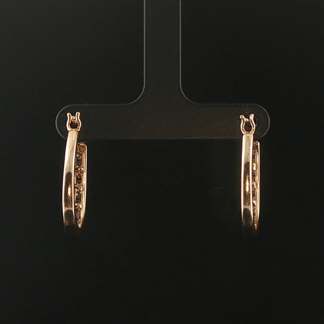 14k Yellow Gold and 0.50cttw Diamond Hoop Earrings 1"