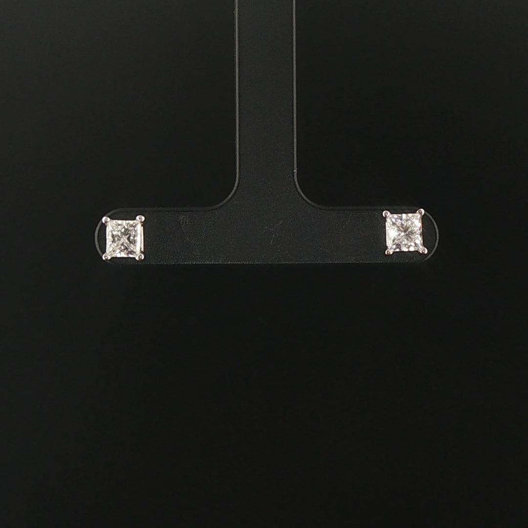 14k White Gold 1.07cttw Princess Cut Diamond Stud Earrings with GSI Cert