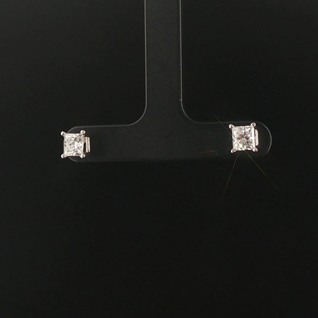 14k White Gold 1.07cttw Princess Cut Diamond Stud Earrings with GSI Cert
