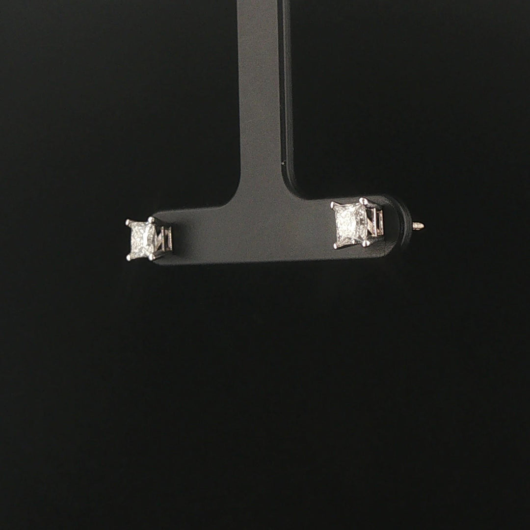 14k White Gold 1.07cttw Princess Cut Diamond Stud Earrings with GSI Cert