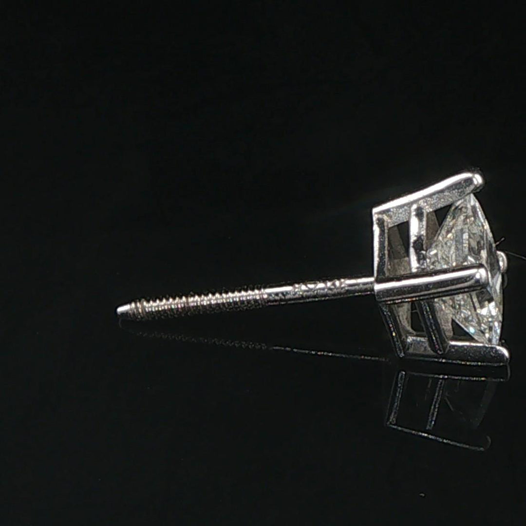 14k White Gold 1.07cttw Princess Cut Diamond Stud Earrings with GSI Cert