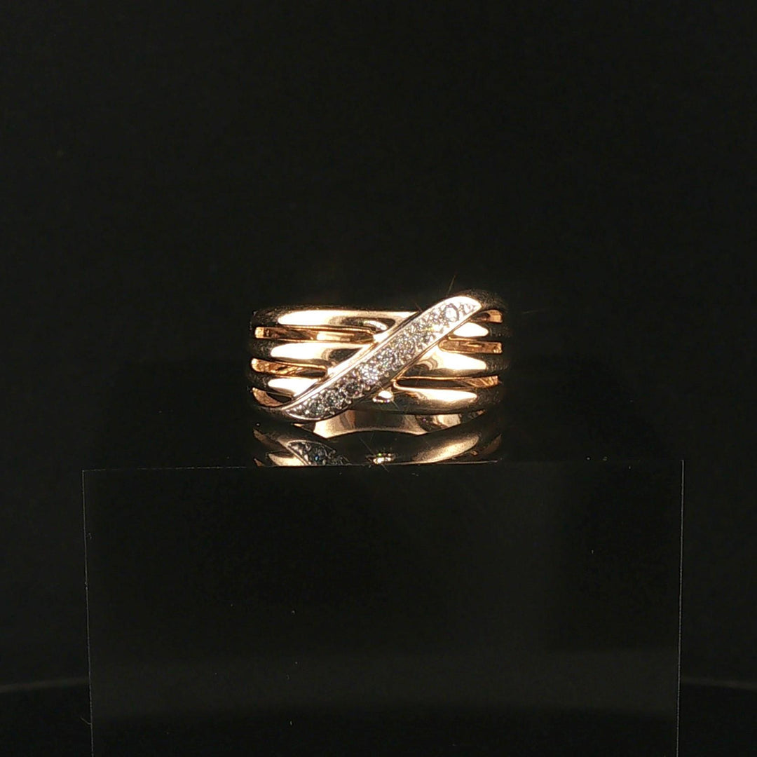 14k Yellow and White Gold Diamond Crossover Band Ring Size 6