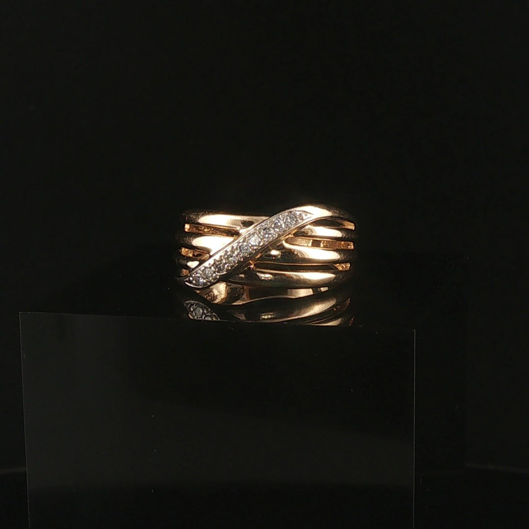 14k Yellow and White Gold Diamond Crossover Band Ring Size 6